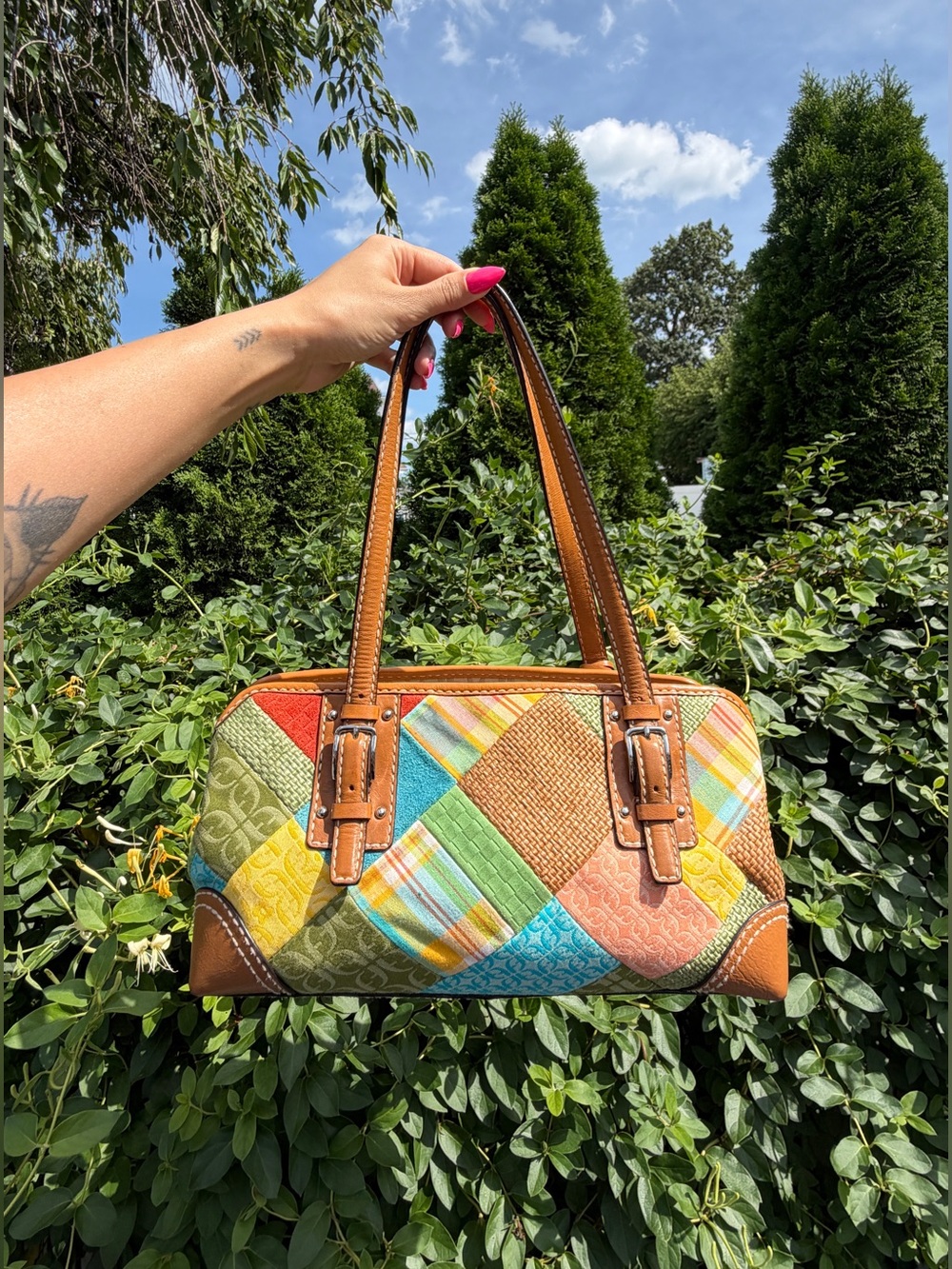 Vintage Y2K Fossil Multicolor Patchwork Baguette Shoulder Bag Rare Purse